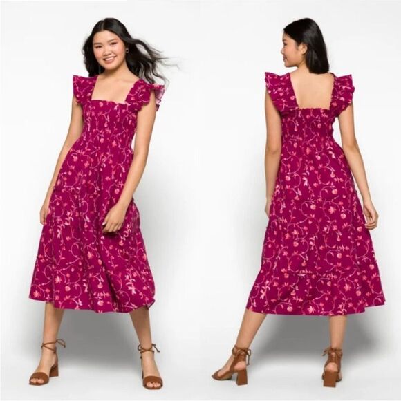 Hill House The Ellie Nap Dress in Burgundy Botanical - Picture 1 of 14